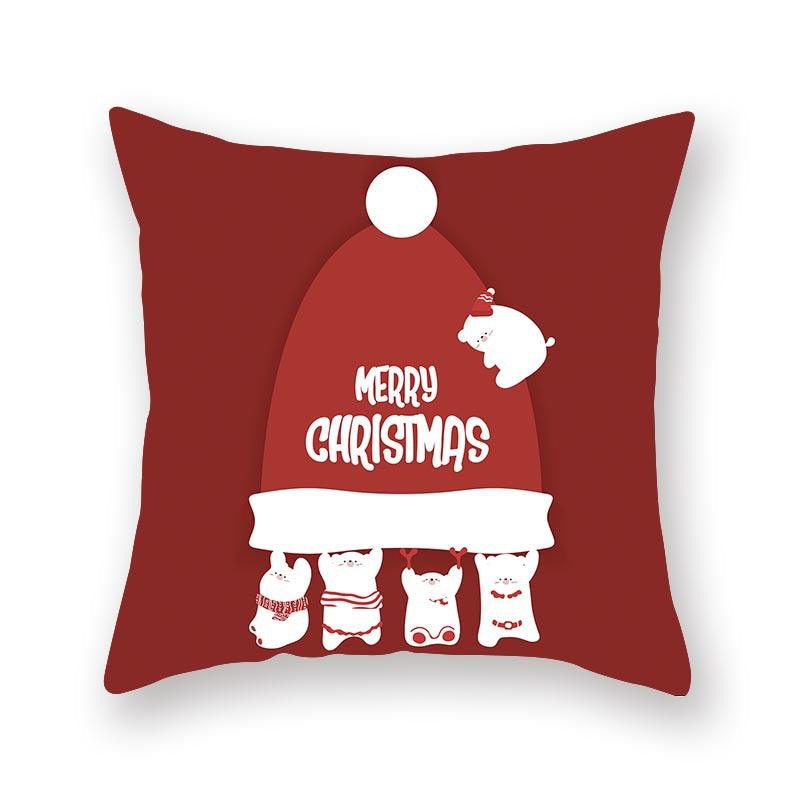 Funda de Almohada Roja de Navidad con Diseño de Santa y Muñeco de Nieve