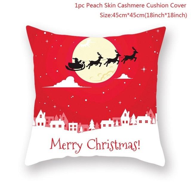 Funda de Almohada Roja de Navidad con Diseño de Santa y Muñeco de Nieve