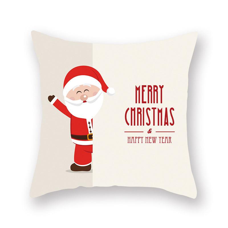 Funda de Almohada Roja de Navidad con Diseño de Santa y Muñeco de Nieve