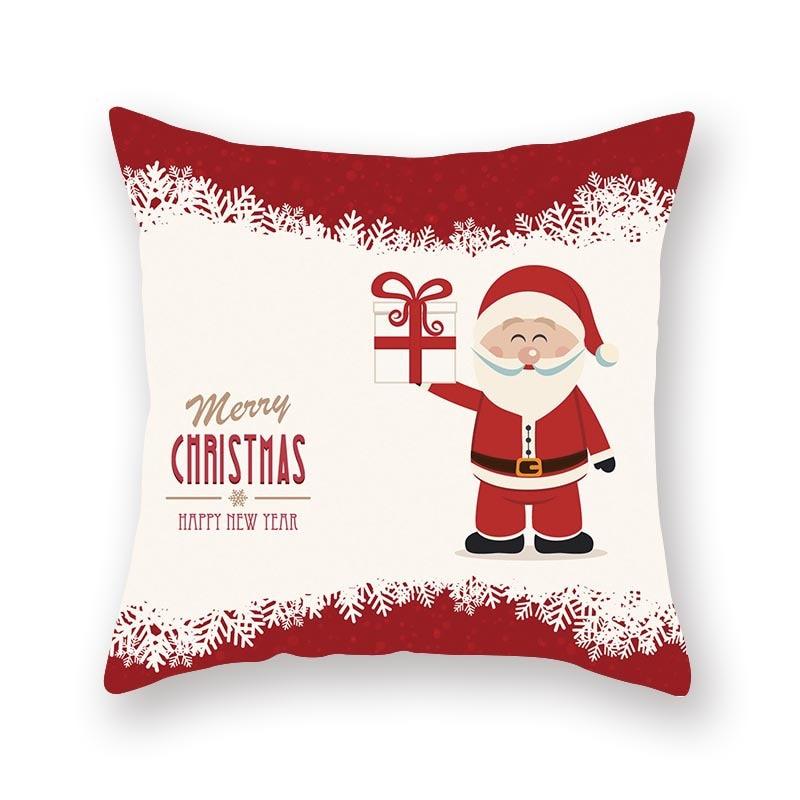 Funda de Almohada Roja de Navidad con Diseño de Santa y Muñeco de Nieve