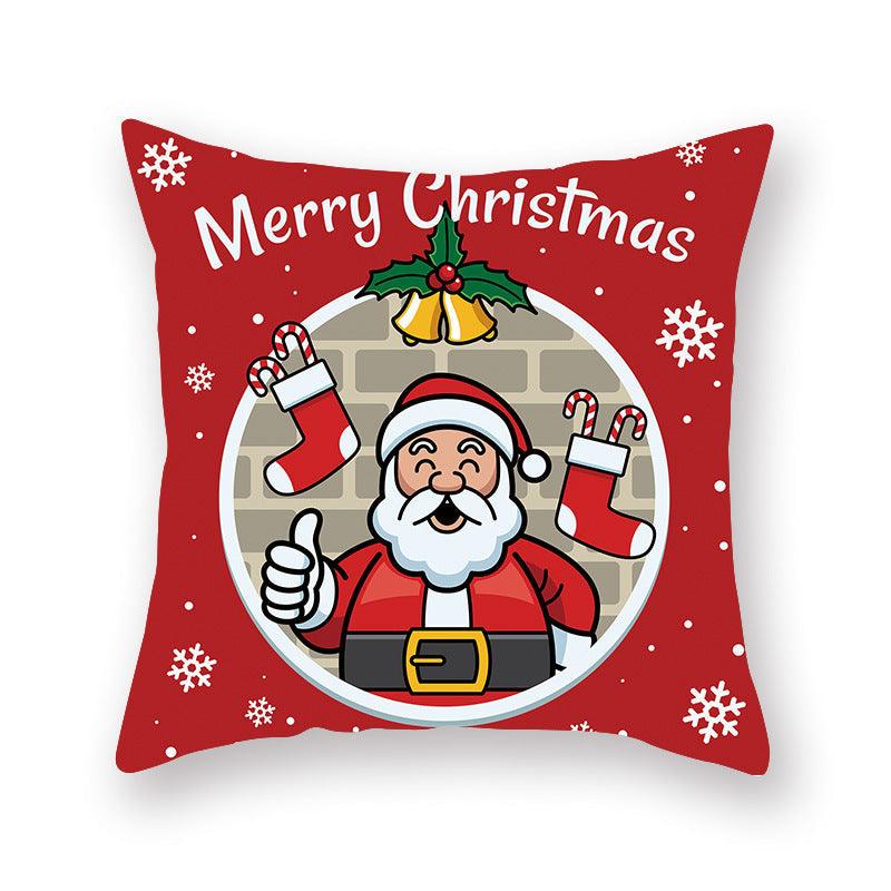 Funda de Almohada Roja de Navidad con Diseño de Santa y Muñeco de Nieve