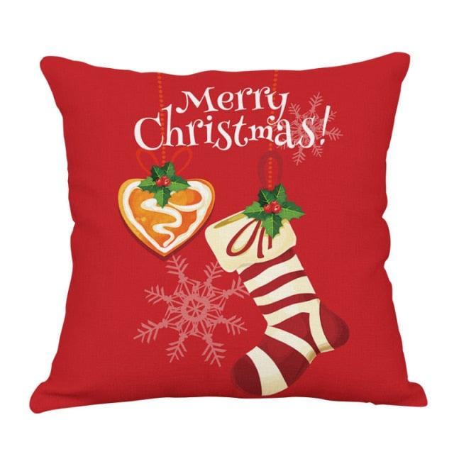 Funda de Almohada Roja de Navidad con Diseño de Santa y Muñeco de Nieve