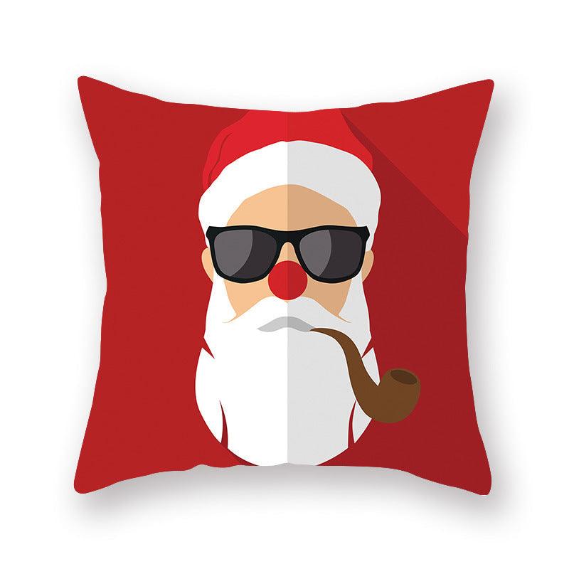 Funda de Almohada Roja de Navidad con Diseño de Santa y Muñeco de Nieve