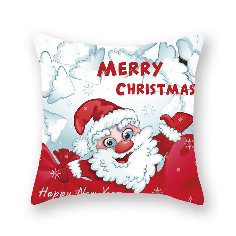 Funda de Almohada Roja de Navidad con Diseño de Santa y Muñeco de Nieve