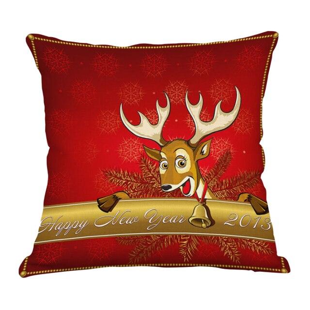 Funda de Almohada Roja de Navidad con Diseño de Santa y Muñeco de Nieve