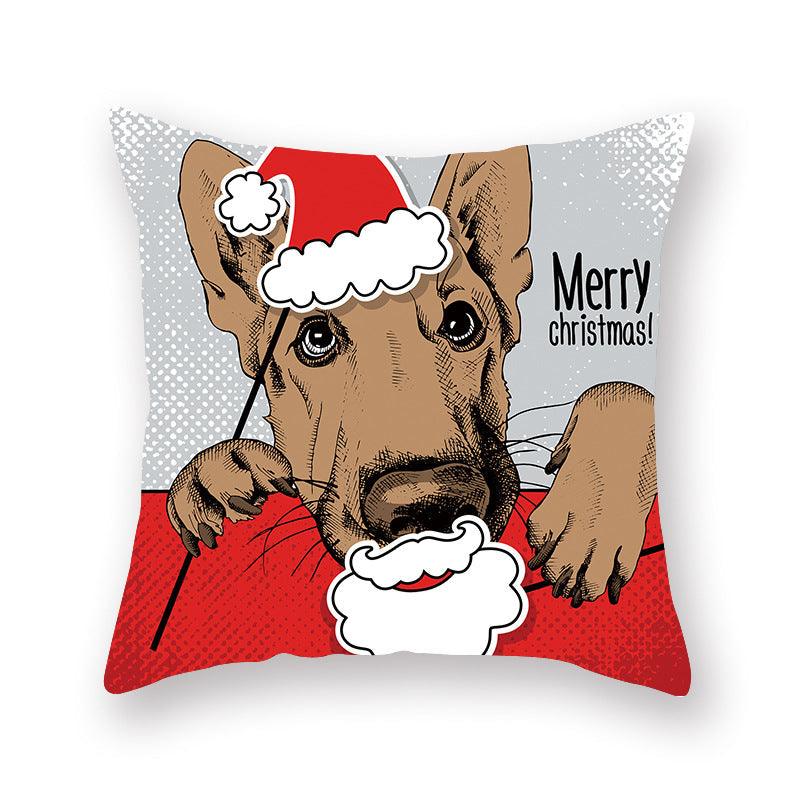 Funda de Almohada Roja de Navidad con Diseño de Santa y Muñeco de Nieve