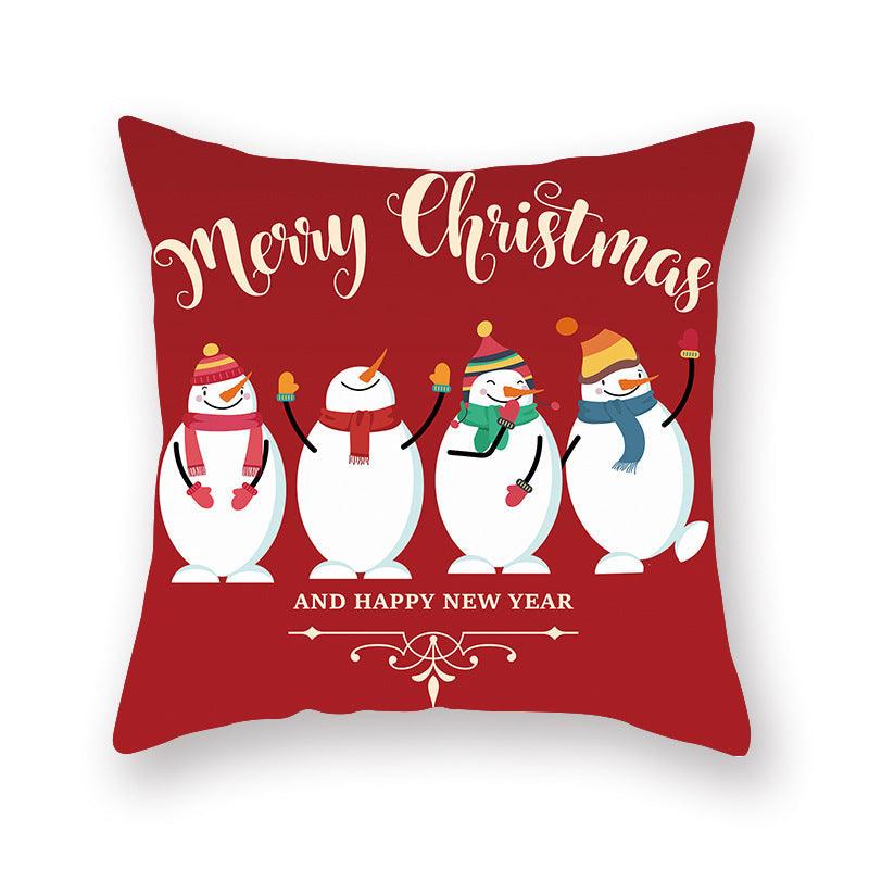 Funda de Almohada Roja de Navidad con Diseño de Santa y Muñeco de Nieve