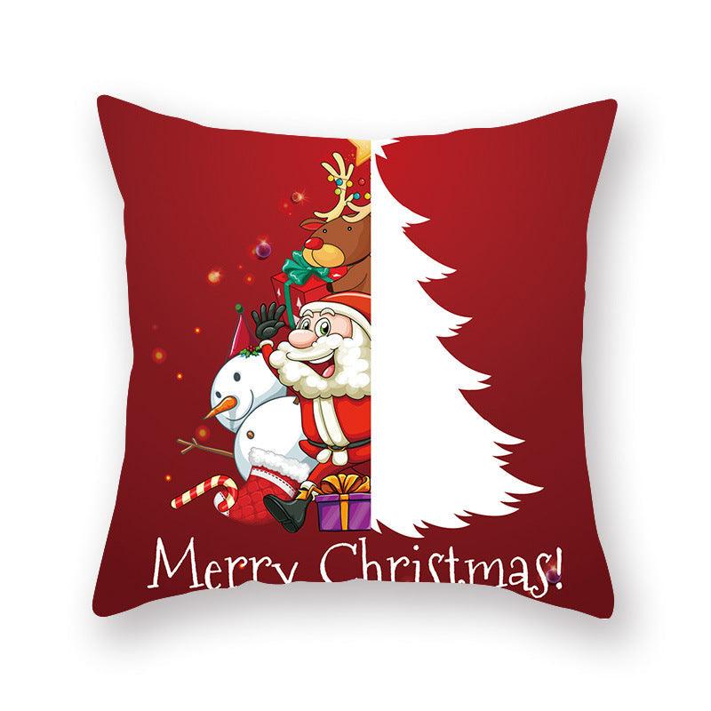 Funda de Almohada Roja de Navidad con Diseño de Santa y Muñeco de Nieve
