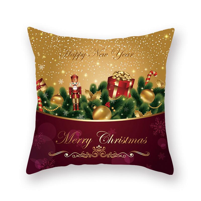 Funda de Almohada Roja de Navidad con Diseño de Santa y Muñeco de Nieve