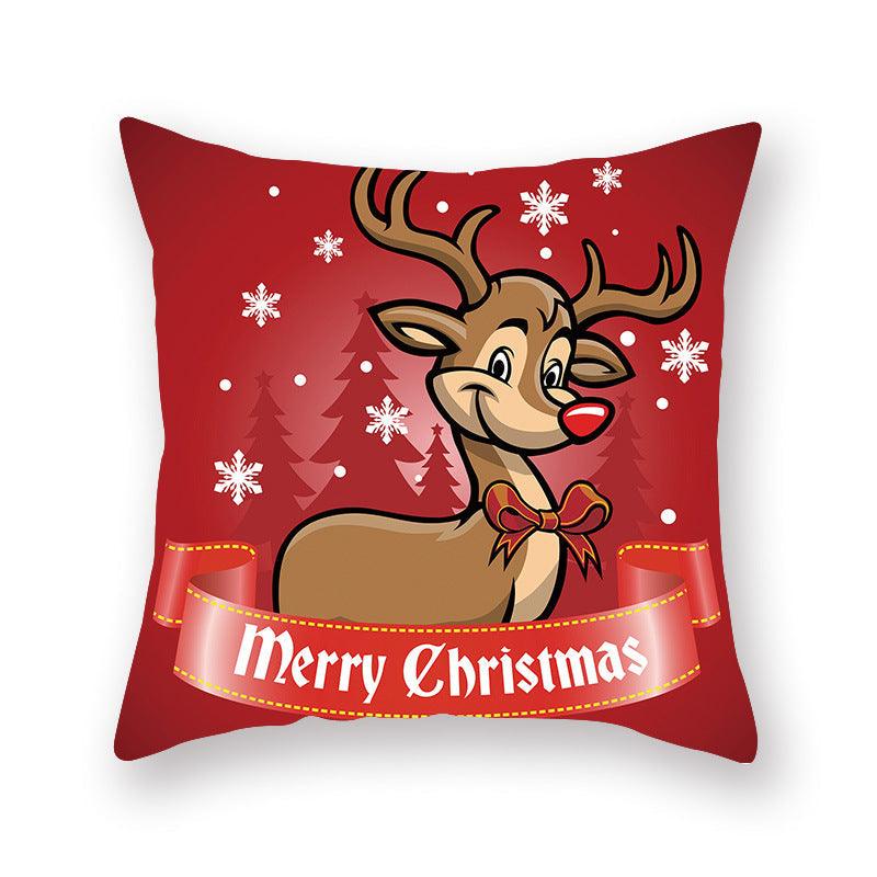 Funda de Almohada Roja de Navidad con Diseño de Santa y Muñeco de Nieve