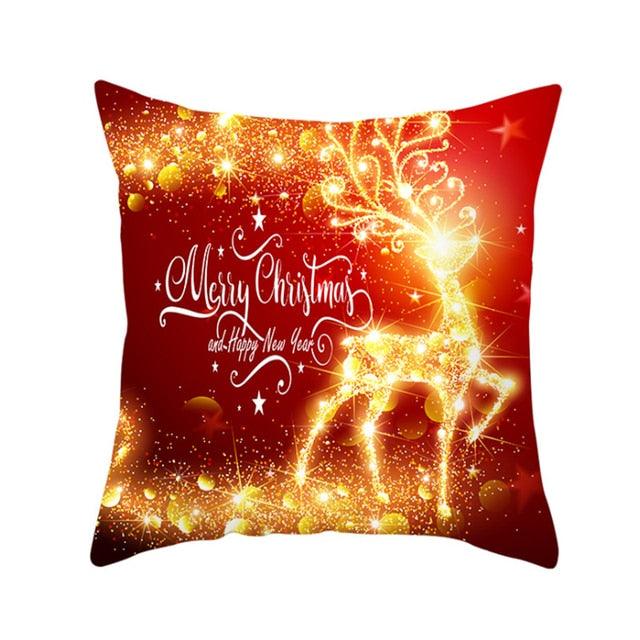Funda de Almohada Roja de Navidad con Diseño de Santa y Muñeco de Nieve