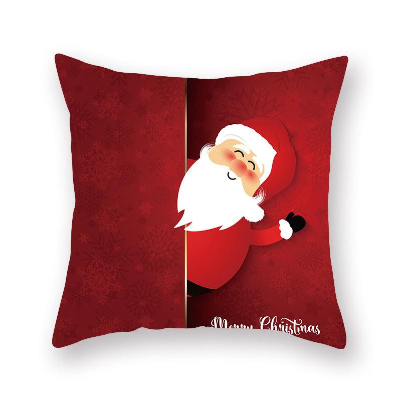 Funda de Almohada Roja de Navidad con Diseño de Santa y Muñeco de Nieve