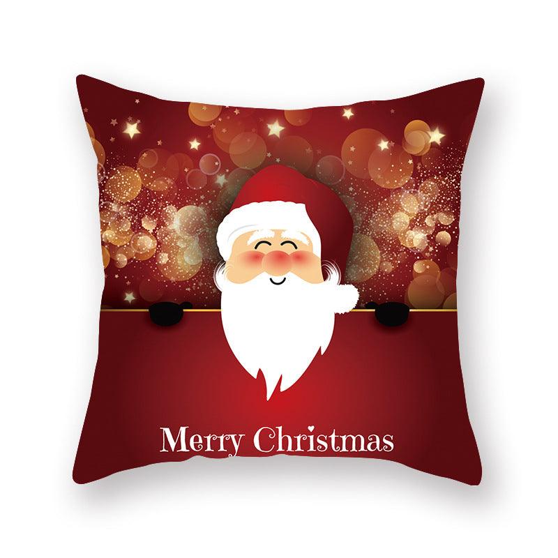 Funda de Almohada Roja de Navidad con Diseño de Santa y Muñeco de Nieve