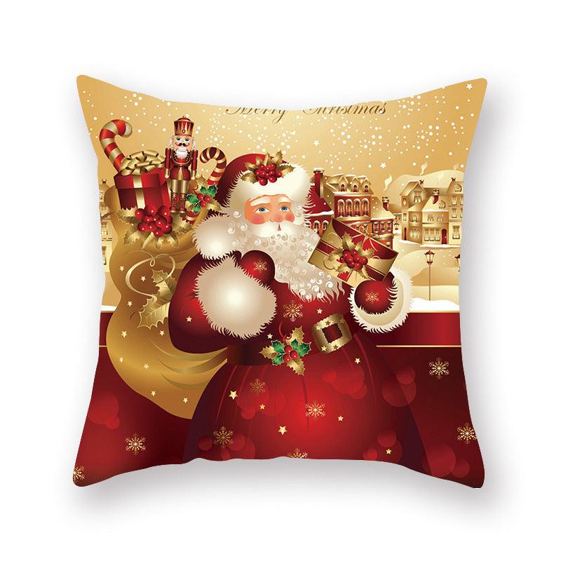 Funda de Almohada Roja de Navidad con Diseño de Santa y Muñeco de Nieve
