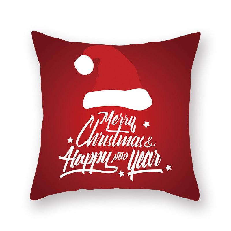 Funda de Almohada Roja de Navidad con Diseño de Santa y Muñeco de Nieve