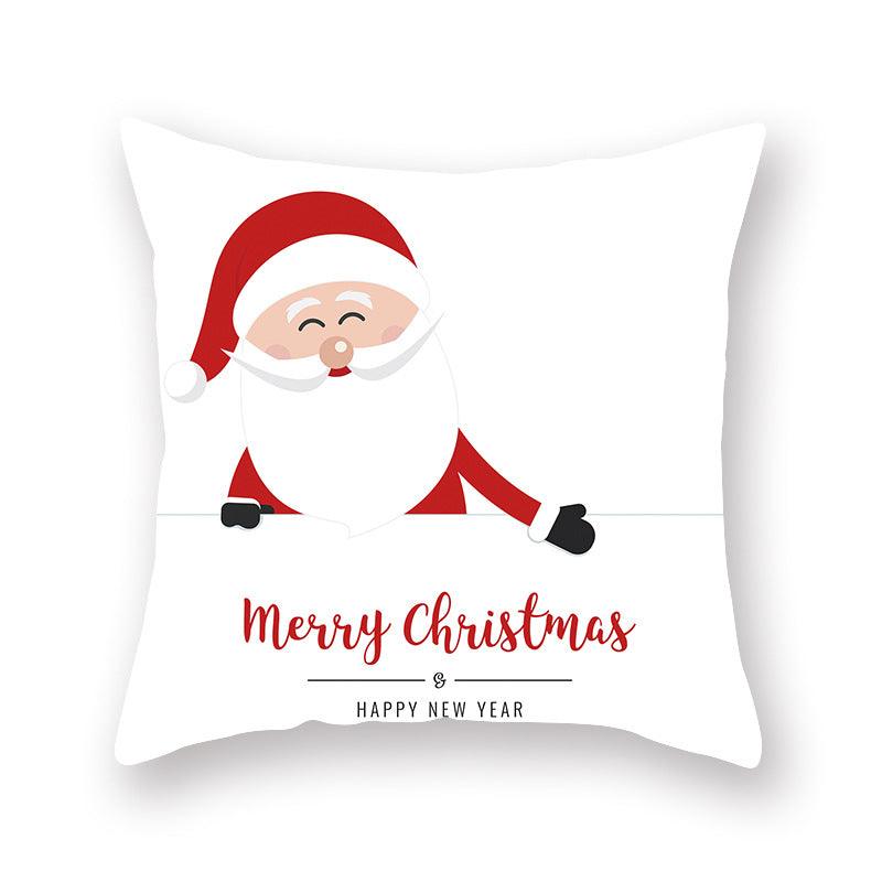 Funda de Almohada Roja de Navidad con Diseño de Santa y Muñeco de Nieve