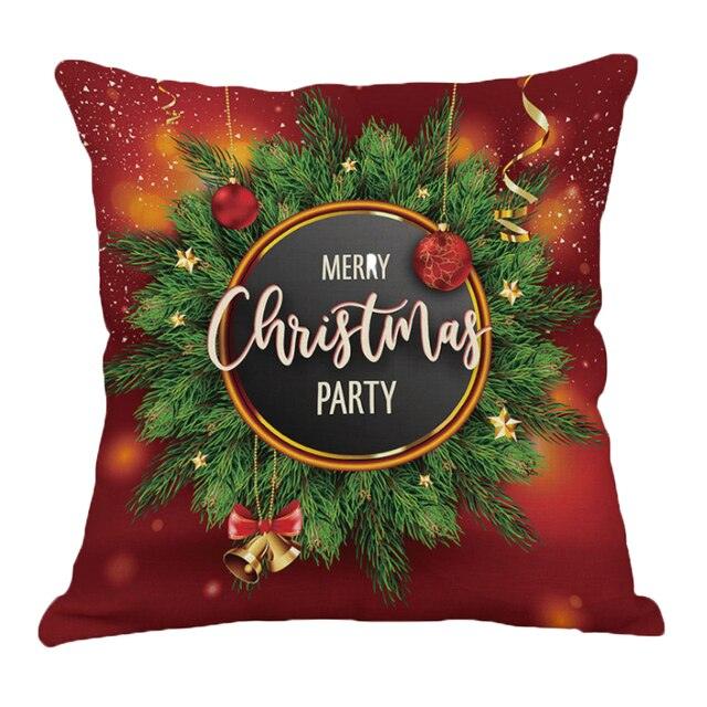 Funda de Almohada Roja de Navidad con Diseño de Santa y Muñeco de Nieve