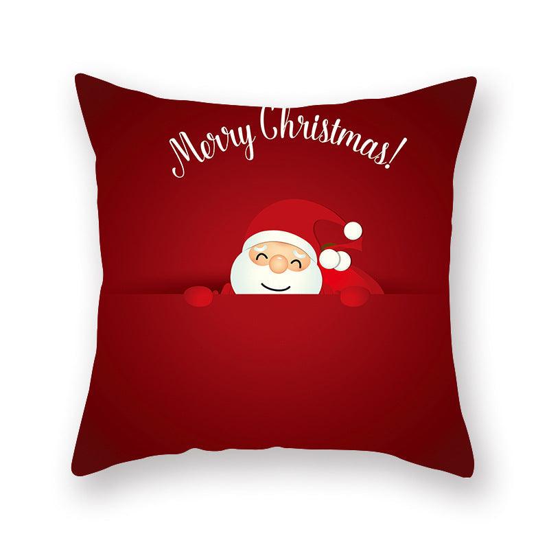 Funda de Almohada Roja de Navidad con Diseño de Santa y Muñeco de Nieve