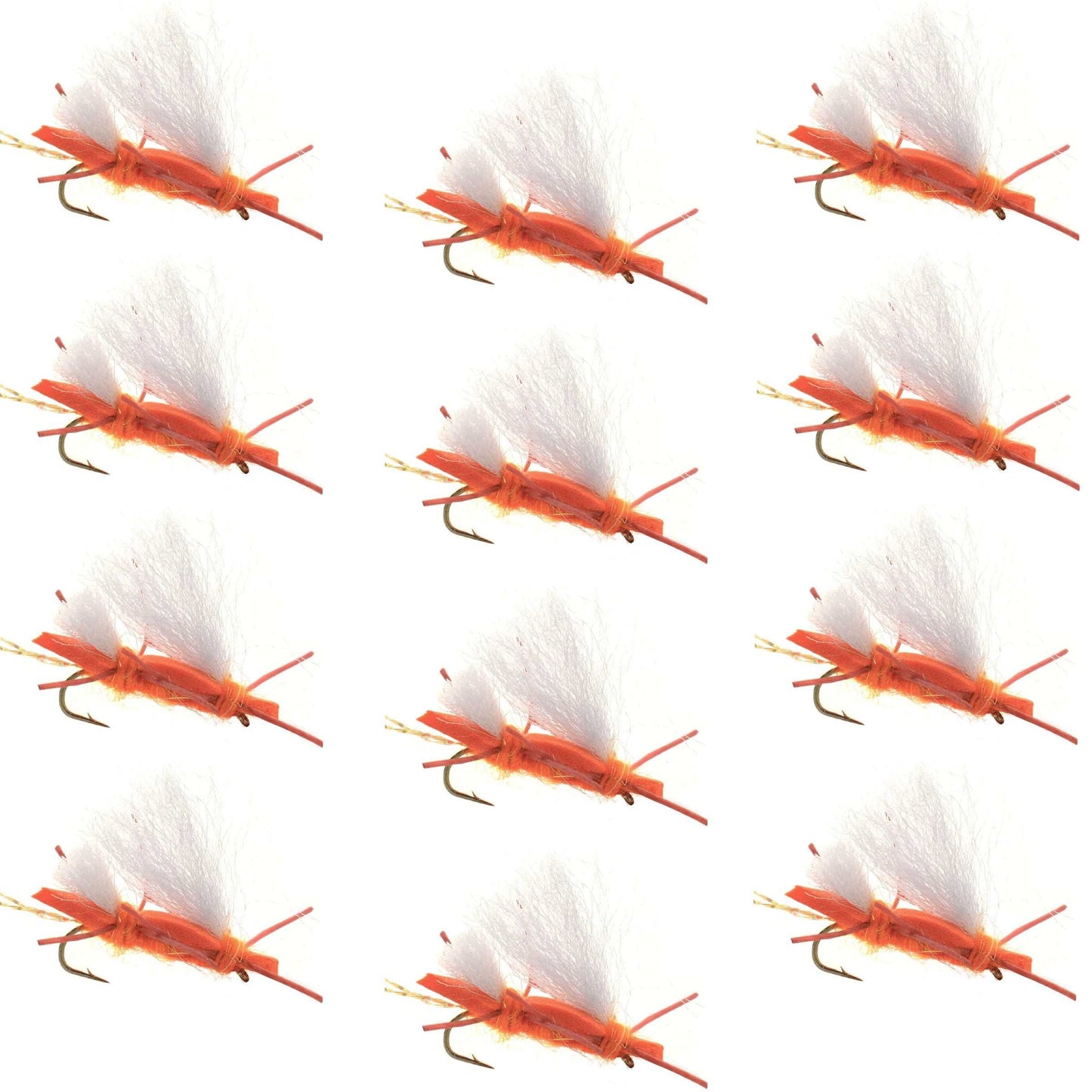 Chubby Chernobyl Ant Orange Foam Grasshopper Flies - 12 Pack Size 10 - Korvel