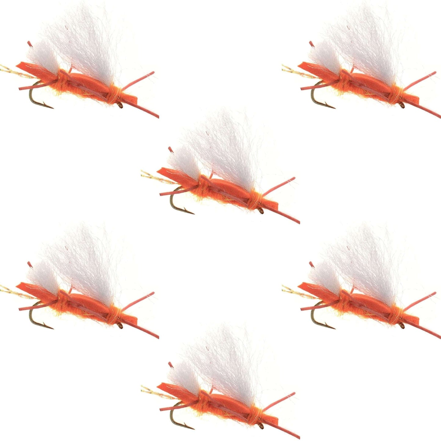 Chubby Chernobyl Ant - Orange Foam Grasshopper Flies (Pack of 6, Size 10) - Korvel