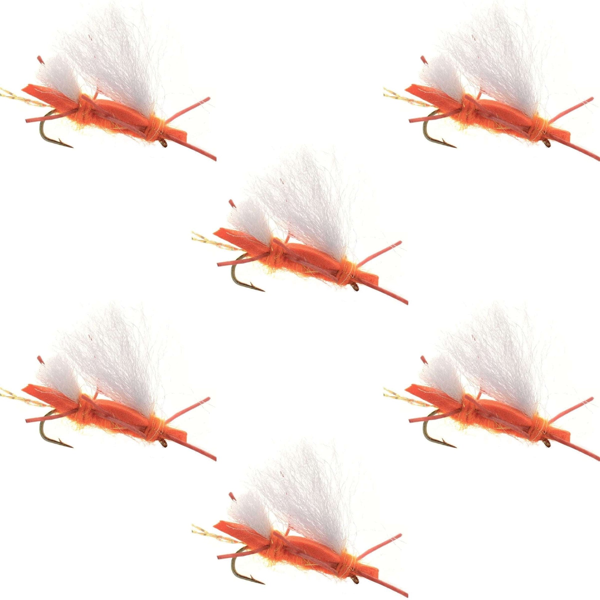 Chubby Chernobyl Ant - Orange Foam Grasshopper Flies (Pack of 6, Size 10) - Korvel