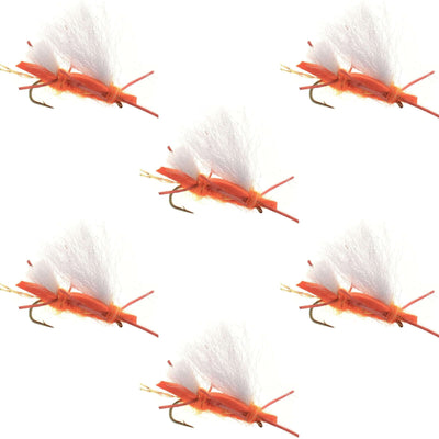 Chubby Chernobyl Ant - Orange Foam Grasshopper Flies (Pack of 6, Size 10) - Korvel
