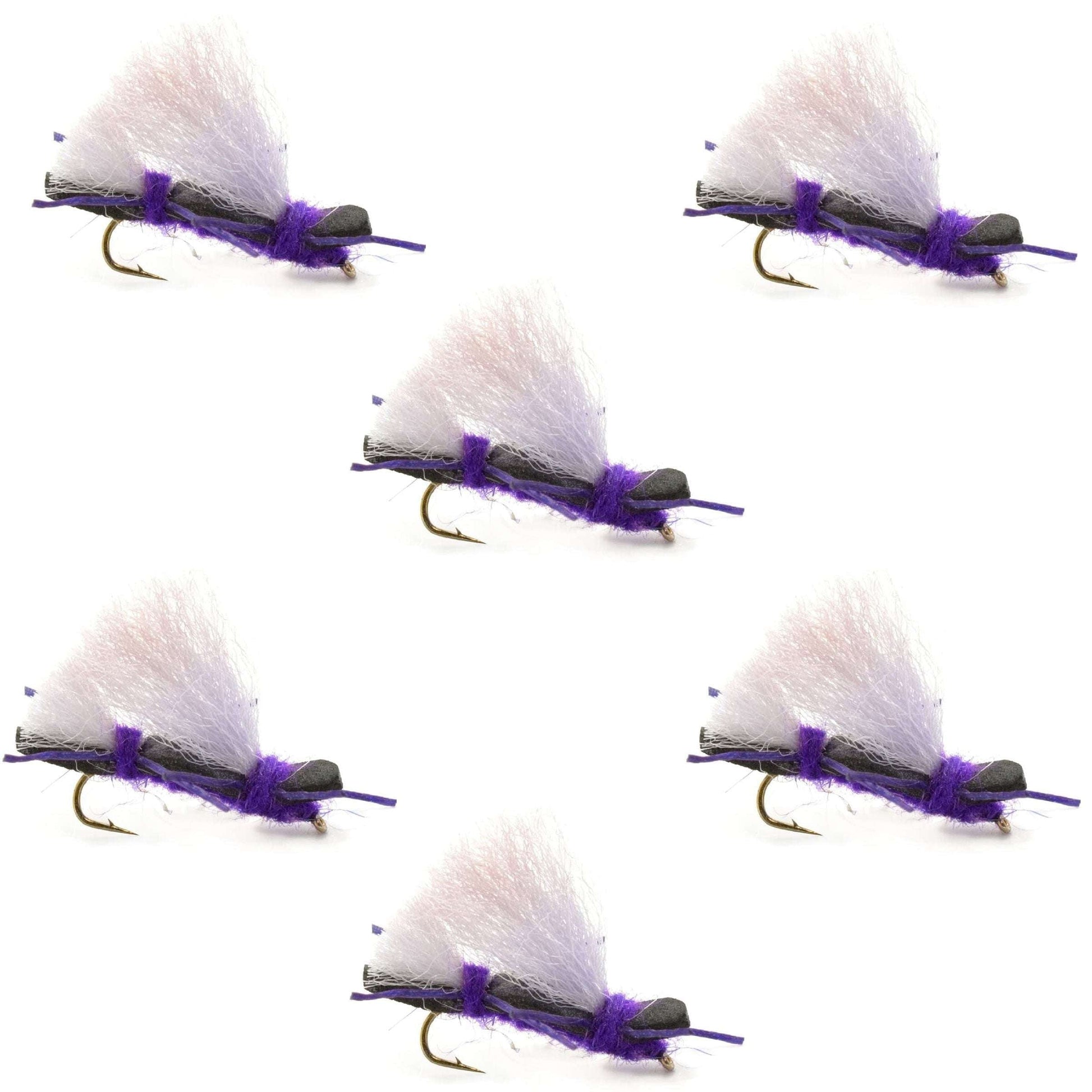 Vibrant Purple Foam Grasshopper Flies - Size 10 (Pack of 6) - Korvel