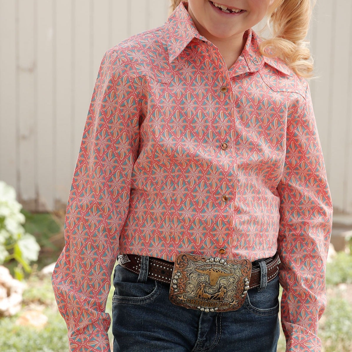 Vibrant Pink Starburst Rodeo Shirt for Girls - Korvel