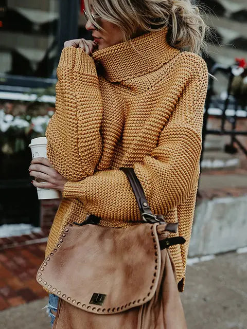 Pull en maille col roulé chaud pour femmes
