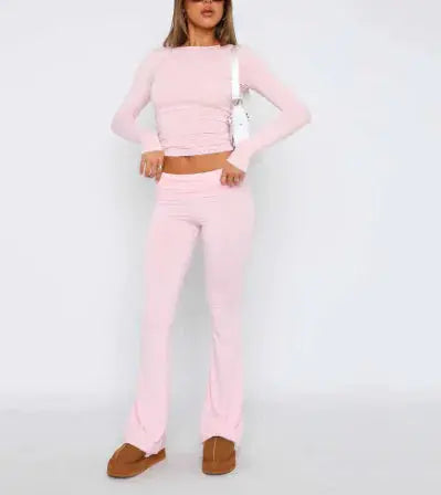 Pantalones de campana de talle bajo sólidos para mujer