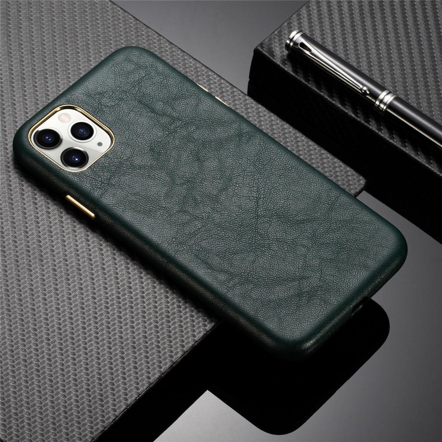 Funda de Cuero Clásica para iPhone - Verde Medianoche