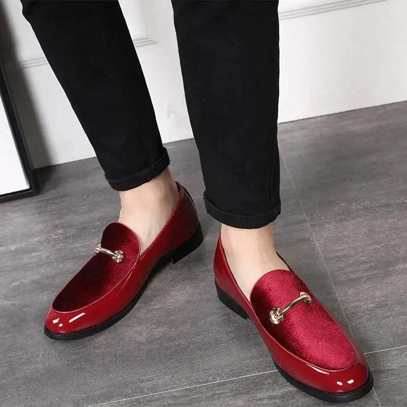 Mandotos Men's Classic Leather Loafers - Navy Slip-On Dress Shoes
