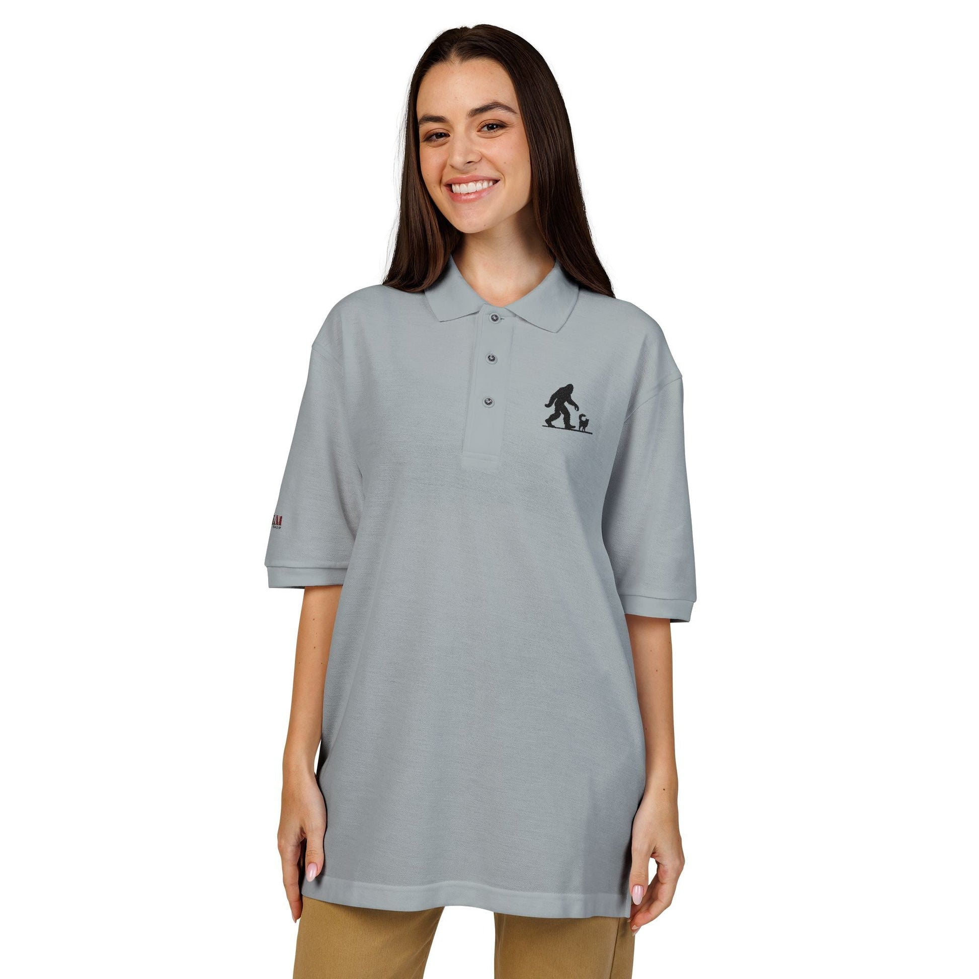 Sasquatch's Cat Adventure Unisex Polo Shirt - Embroidered Style - Korvel