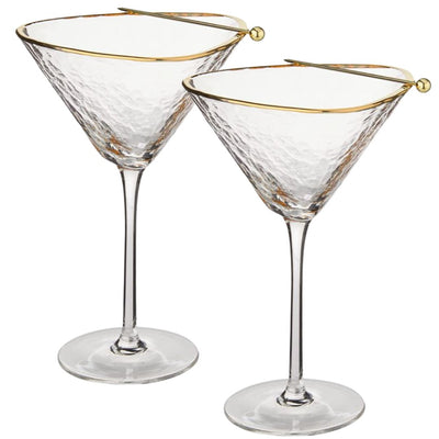 Artisan Hammered Cocktail Glasses with Gold Rim - Korvel