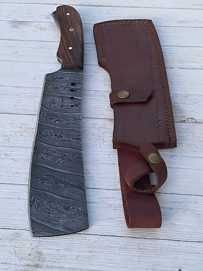Rogue Cleaver - Exquisite Handmade Damascus Steel 12-Inch Cleaver with Elegant Rosewood Handle - Korvel