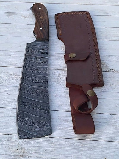 Rogue Cleaver - Exquisite Handmade Damascus Steel 12-Inch Cleaver with Elegant Rosewood Handle - Korvel