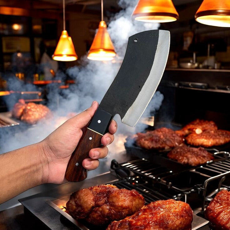Artisan Meat Cleaver – 11" High-Carbon Steel Blade with Elegant Rosewood & Buffalo Horn Handle - Korvel