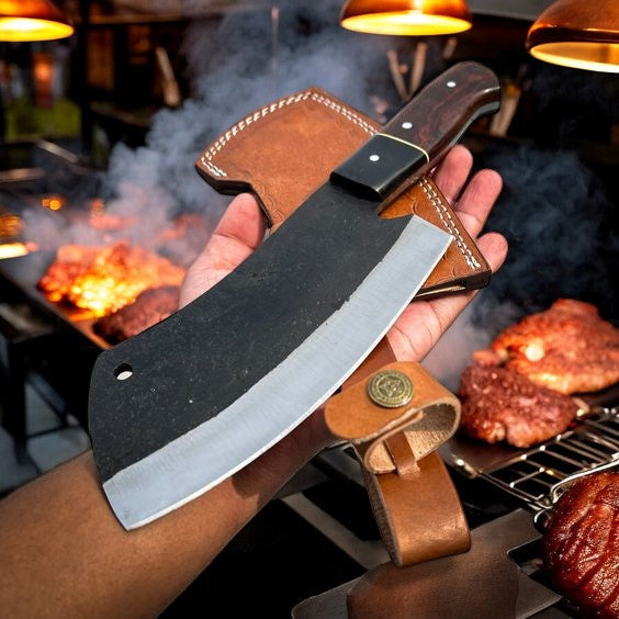 Artisan Meat Cleaver – 11" High-Carbon Steel Blade with Elegant Rosewood & Buffalo Horn Handle - Korvel