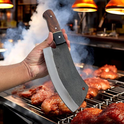 Artisan Meat Cleaver – 11" High-Carbon Steel Blade with Elegant Rosewood & Buffalo Horn Handle - Korvel