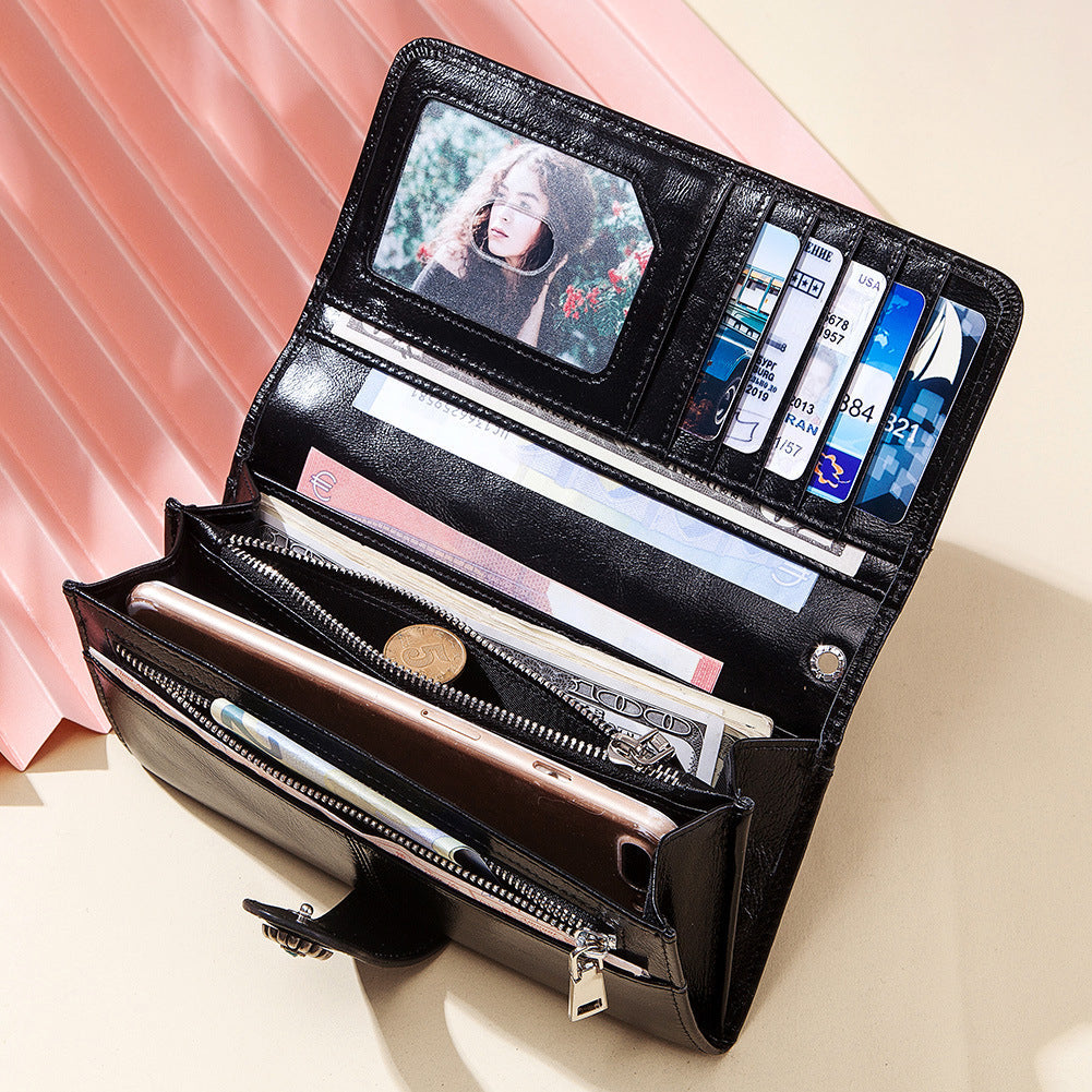 Clutch Bag RFID Anti-Magnetic Anti-Theft Brush Ladies Long Wallet Mobile Phone Bag Leather Wallet Coin Pocket - Korvel