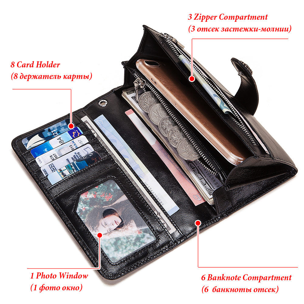 Clutch Bag RFID Anti-Magnetic Anti-Theft Brush Ladies Long Wallet Mobile Phone Bag Leather Wallet Coin Pocket - Korvel