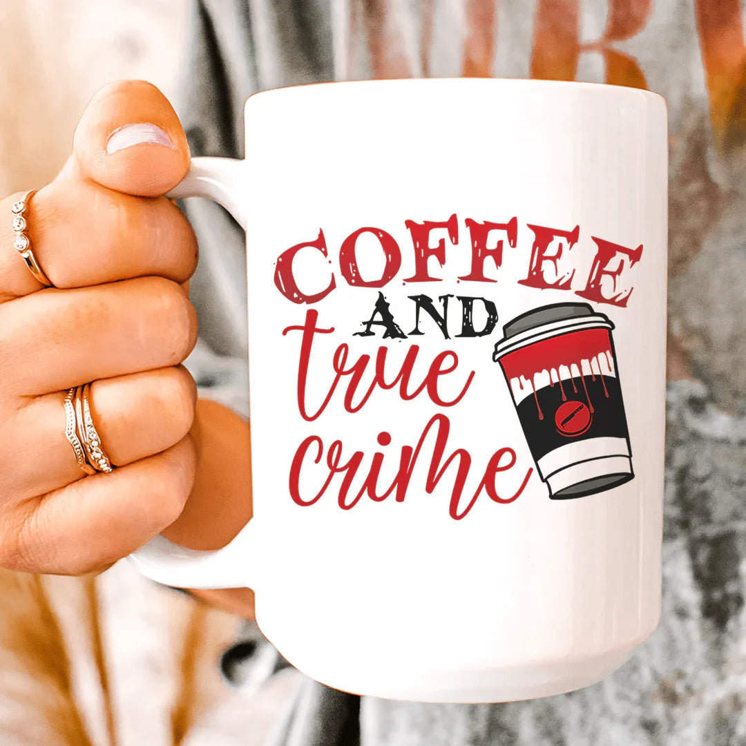 Taza de cerámica de café y crímenes reales de 15 oz