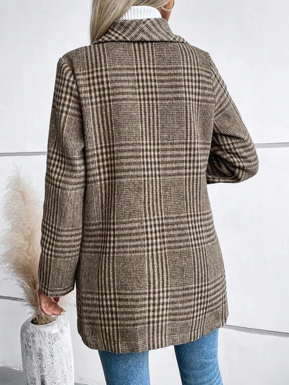 Collar woolen plaid coat with slim fit temperament - Korvel