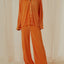 Collared Neck Long Sleeve Top and Pants Lounge Set - Korvel