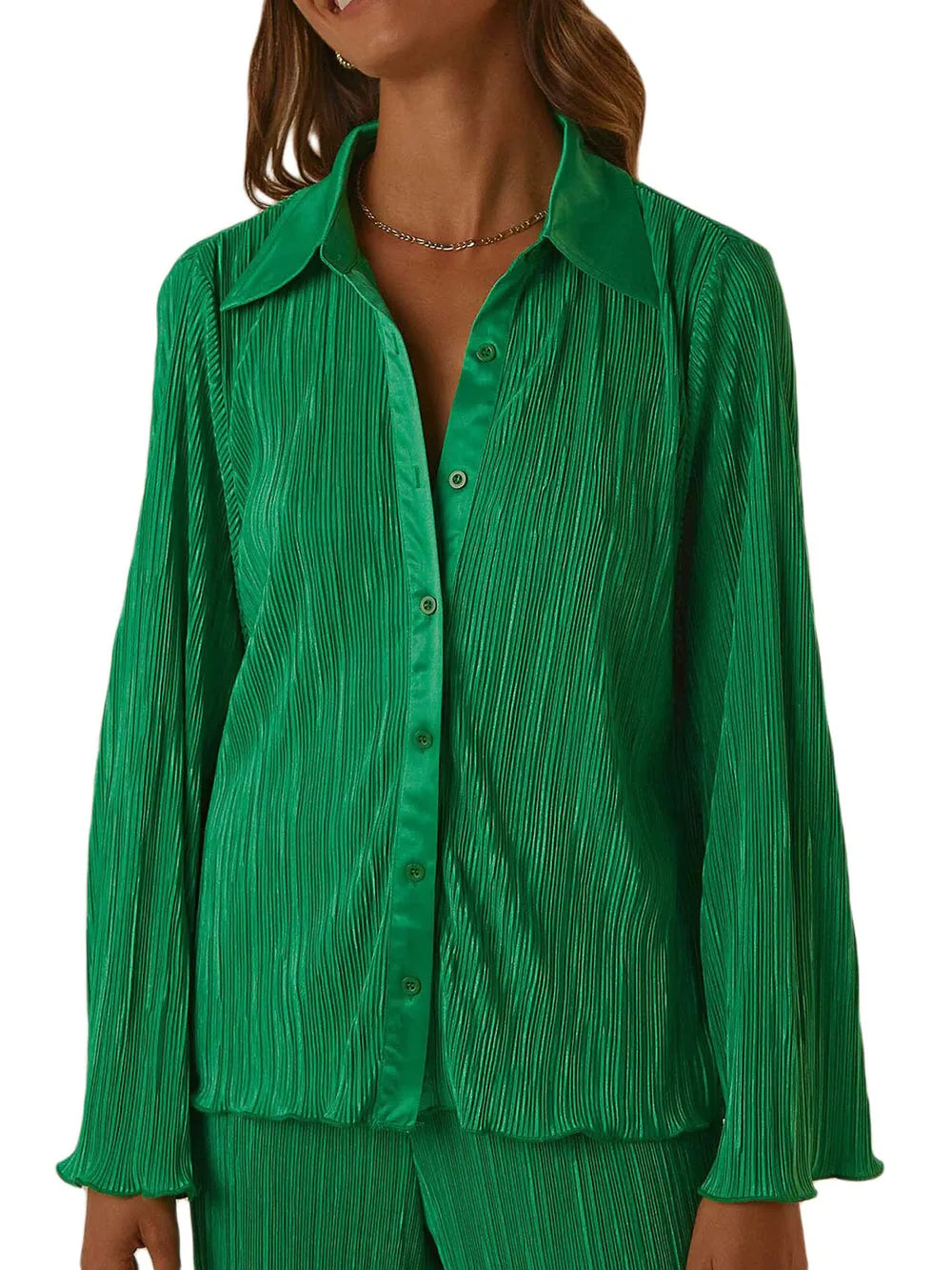 Collared Neck Long Sleeve Top and Pants Lounge Set - Korvel