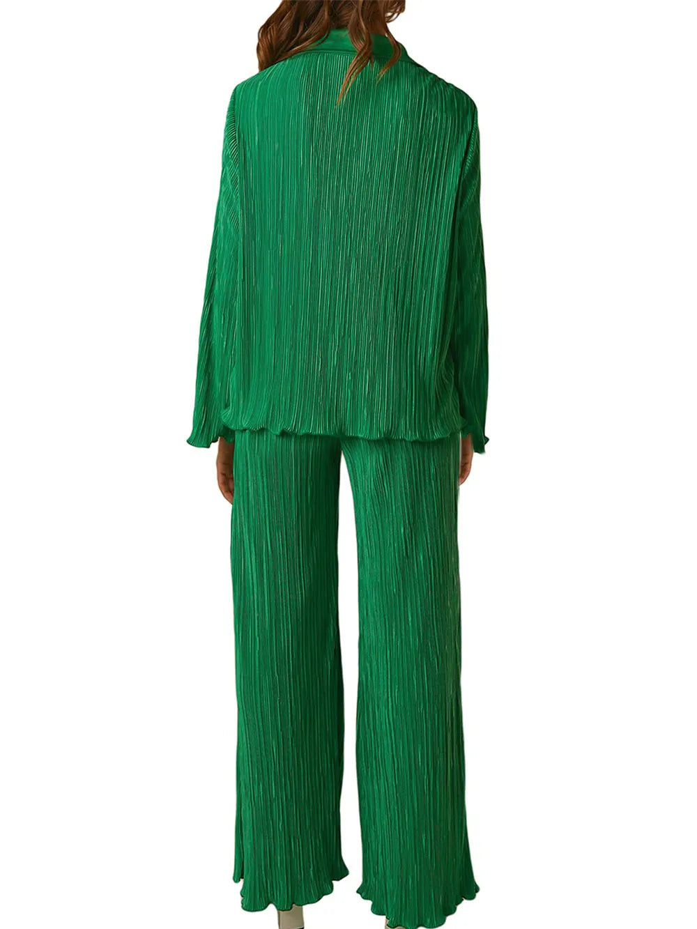 Collared Neck Long Sleeve Top and Pants Lounge Set - Korvel