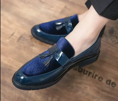 Mandotos College Inspired Leather Loafers for Men - Blue Premium Dress Shoes