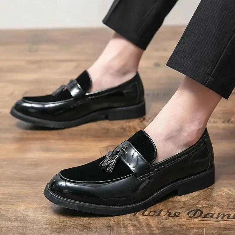 Mandotos College Inspired Leather Loafers for Men - Blue Premium Dress Shoes