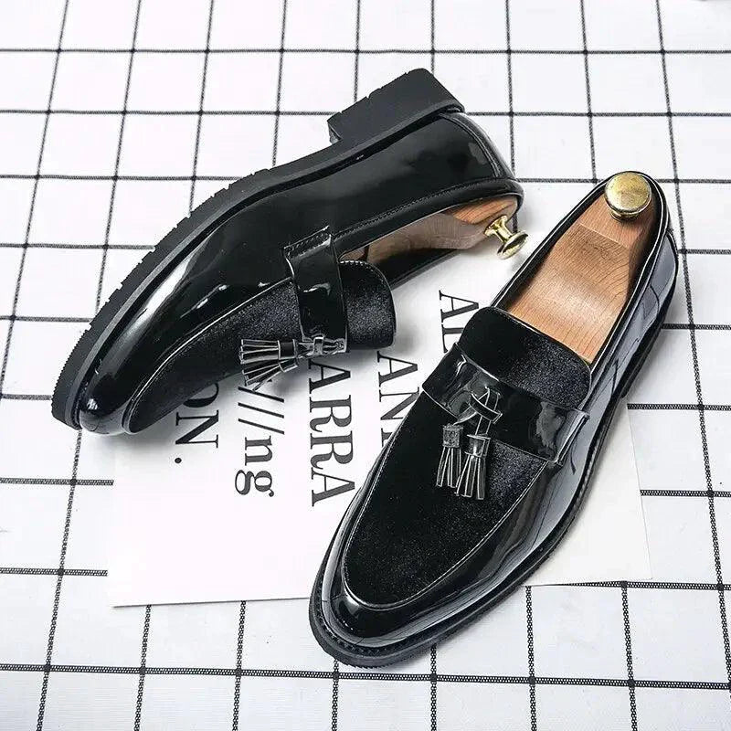 Mandotos College Inspired Leather Loafers for Men - Blue Premium Dress Shoes