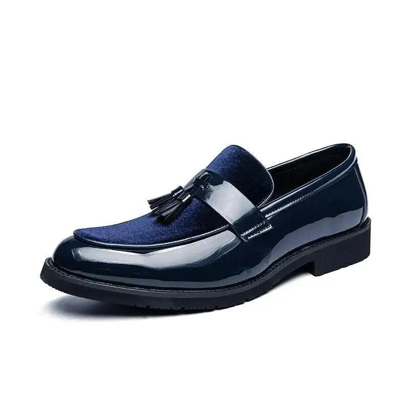 Mandotos College Inspired Leather Loafers for Men - Blue Premium Dress Shoes